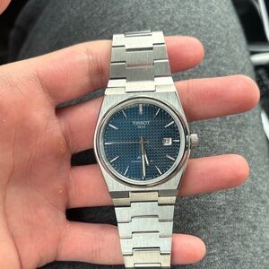 Tissot prx powermatic 80 Men's Watch with Silver Band and Turquoise Blue Dial